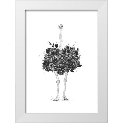 Floral ostrich White Modern Wood Framed Art Print by Solti, Balazs