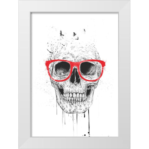 Skull with red glasses White Modern Wood Framed Art Print by Solti, Balazs