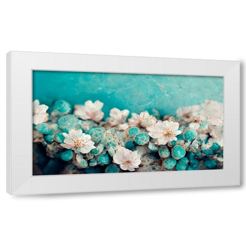 Turquoise Buds White Modern Wood Framed Art Print by Treechild