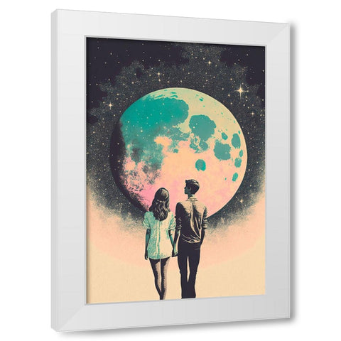 To The Moon And Back White Modern Wood Framed Art Print by Treechild