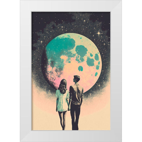 To The Moon And Back White Modern Wood Framed Art Print by Treechild