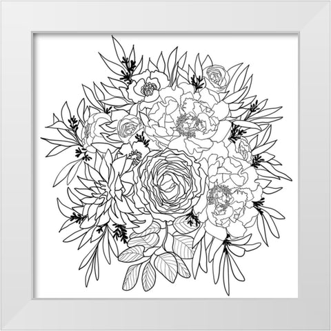 Nanette flower bouquet in black and white White Modern Wood Framed Art Print by Laiz Blursbyai, Rosana
