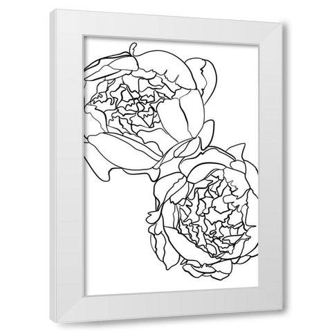 Sallys peonies in black and white White Modern Wood Framed Art Print by Laiz Blursbyai, Rosana