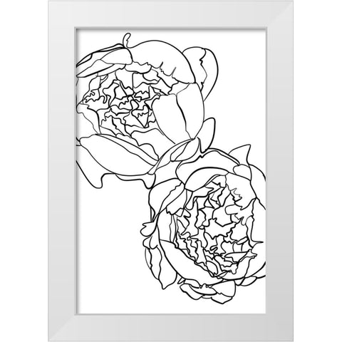 Sallys peonies in black and white White Modern Wood Framed Art Print by Laiz Blursbyai, Rosana