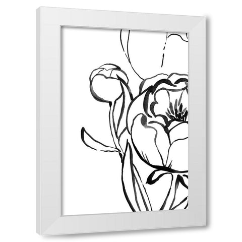 Anuman peony line art White Modern Wood Framed Art Print by Laiz Blursbyai, Rosana