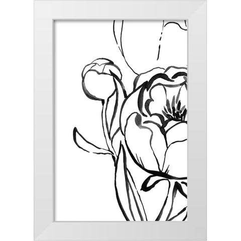 Anuman peony line art White Modern Wood Framed Art Print by Laiz Blursbyai, Rosana