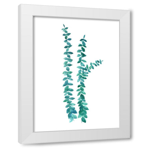 Watercolor eucalyptus branches in teal White Modern Wood Framed Art Print by Laiz Blursbyai, Rosana