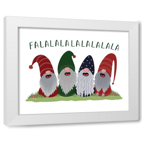 Fa la la la la gnomes White Modern Wood Framed Art Print by Laiz Blursbyai, Rosana