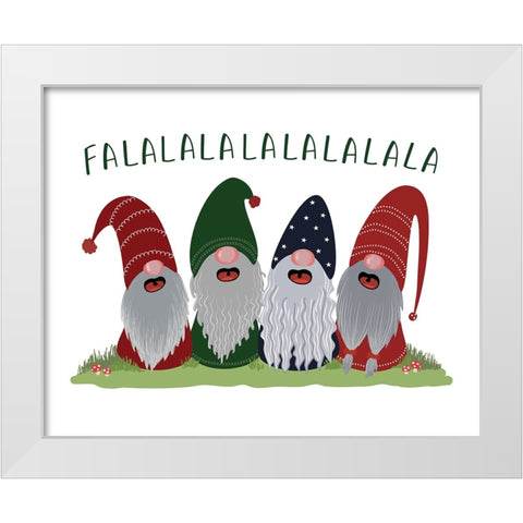 Fa la la la la gnomes White Modern Wood Framed Art Print by Laiz Blursbyai, Rosana