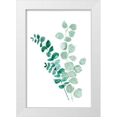 Two eucalyptus branches White Modern Wood Framed Art Print by Laiz Blursbyai, Rosana