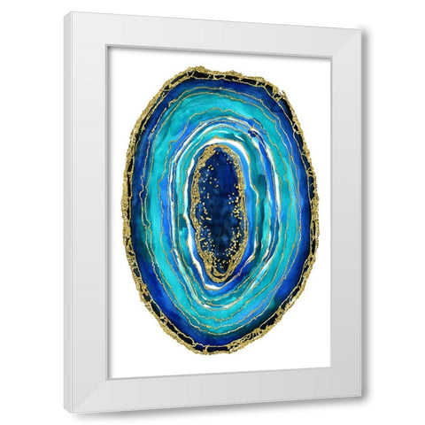 Turquoise and blue geode White Modern Wood Framed Art Print by Blursbyai, Rosana Laiz