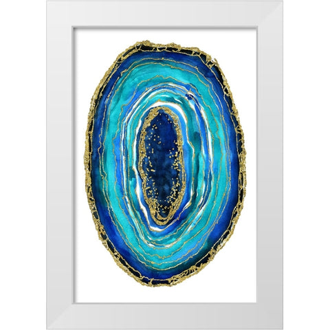 Turquoise and blue geode White Modern Wood Framed Art Print by Blursbyai, Rosana Laiz