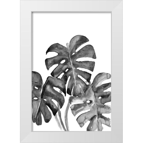 Monstera leaves in loose watercolor bw White Modern Wood Framed Art Print by Laiz Blursbyai, Rosana