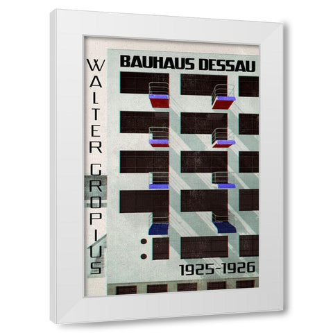 Bauhaus Dessau architecture in vintage magazine style IV White Modern Wood Framed Art Print by Laiz Blursbyai, Rosana