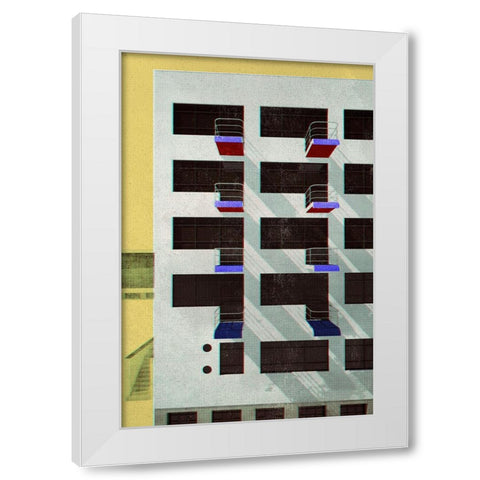 Bauhaus Dessau architecture in vintage magazine style V White Modern Wood Framed Art Print by Laiz Blursbyai, Rosana