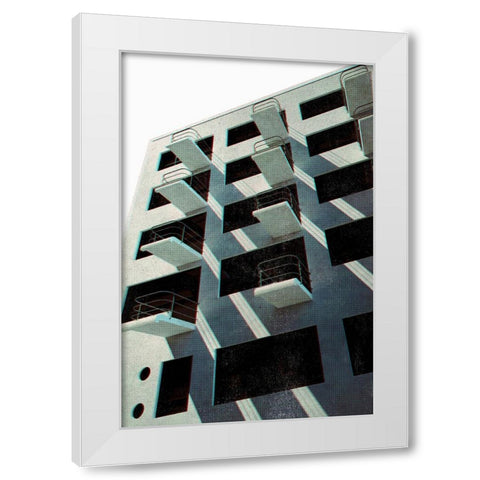 Bauhaus Dessau architecture in vintage magazine style VI White Modern Wood Framed Art Print by Laiz Blursbyai, Rosana