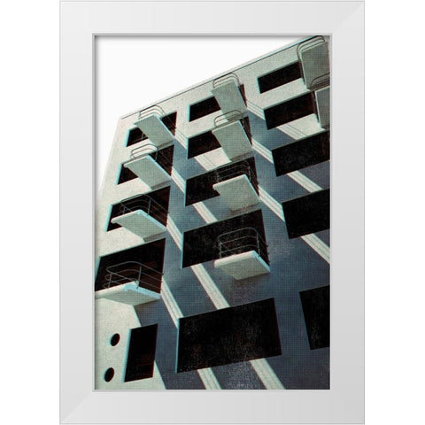 Bauhaus Dessau architecture in vintage magazine style VI White Modern Wood Framed Art Print by Laiz Blursbyai, Rosana
