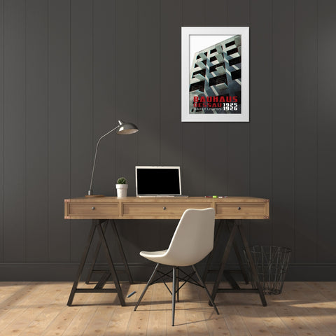 Bauhaus Dessau architecture in vintage magazine style VII White Modern Wood Framed Art Print by Laiz Blursbyai, Rosana