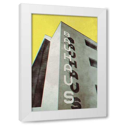 Bauhaus Dessau architecture in vintage magazine style White Modern Wood Framed Art Print by Laiz Blursbyai, Rosana