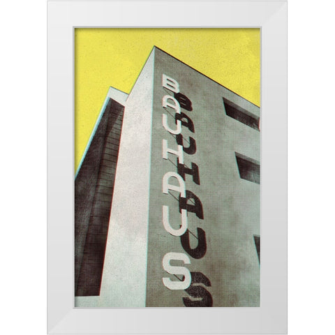Bauhaus Dessau architecture in vintage magazine style White Modern Wood Framed Art Print by Laiz Blursbyai, Rosana
