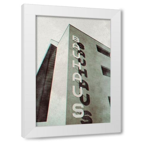 Bauhaus Dessau architecture in vintage magazine style I White Modern Wood Framed Art Print by Laiz Blursbyai, Rosana