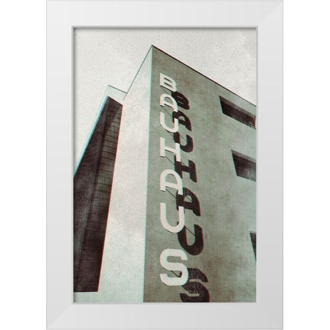Bauhaus Dessau architecture in vintage magazine style I White Modern Wood Framed Art Print by Laiz Blursbyai, Rosana