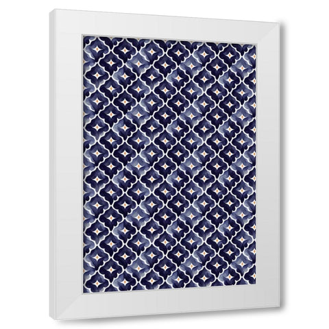 Blue Aquarell Tile Pattern White Modern Wood Framed Art Print by Treechild