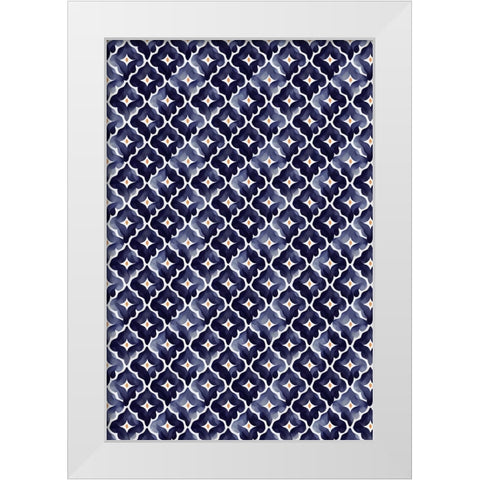 Blue Aquarell Tile Pattern White Modern Wood Framed Art Print by Treechild