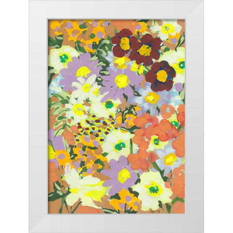 Violet daisies and orange marigold White Modern Wood Framed Art Print by Zwara, Ania
