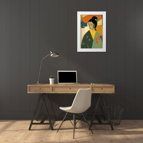 Geisha White Modern Wood Framed Art Print by Treechild