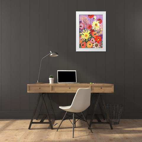 Sunny asters and anemones White Modern Wood Framed Art Print by Zwara, Ania