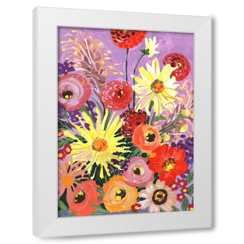 Sunny asters and anemones White Modern Wood Framed Art Print by Zwara, Ania