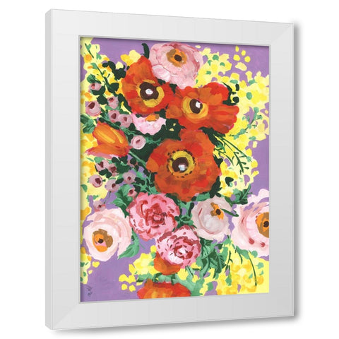Red And Pink Bouquet On Violet White Modern Wood Framed Art Print by Zwara, Ania