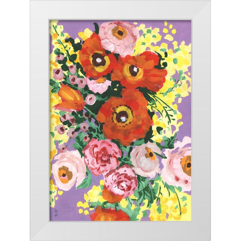 Red And Pink Bouquet On Violet White Modern Wood Framed Art Print by Zwara, Ania