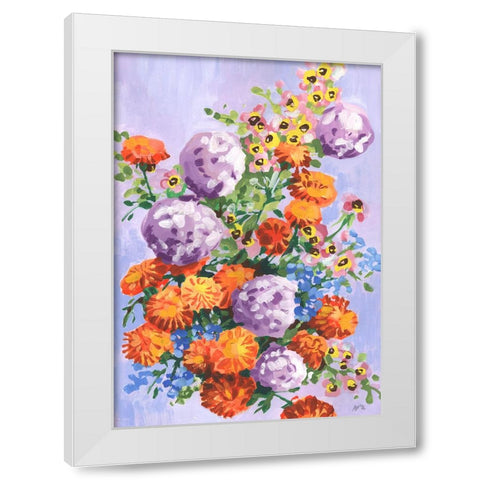 Marigold And Hydrangea White Modern Wood Framed Art Print by Zwara, Ania
