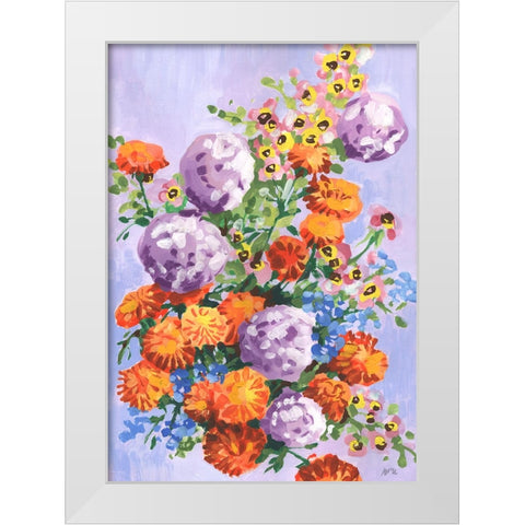 Marigold And Hydrangea White Modern Wood Framed Art Print by Zwara, Ania