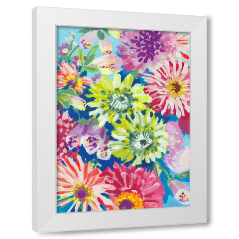 Lime Asters White Modern Wood Framed Art Print by Zwara, Ania