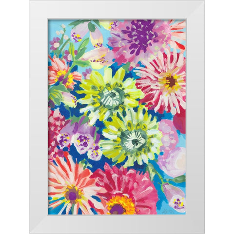 Lime Asters White Modern Wood Framed Art Print by Zwara, Ania