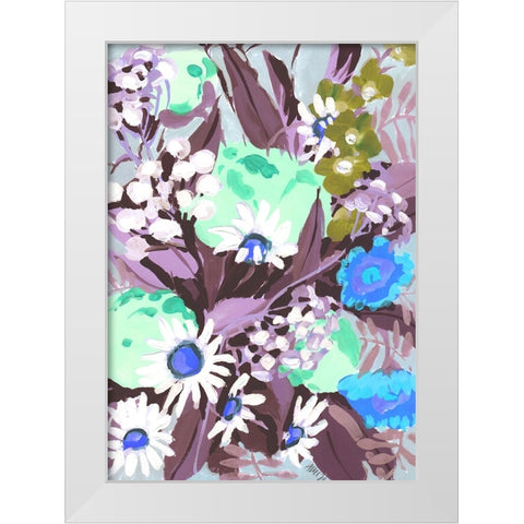 Daisies On Purple Grass White Modern Wood Framed Art Print by Zwara, Ania