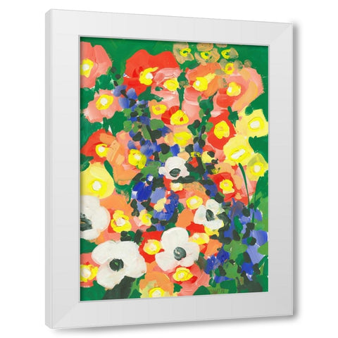 Big White Flower With Blue Bells White Modern Wood Framed Art Print by Zwara, Ania