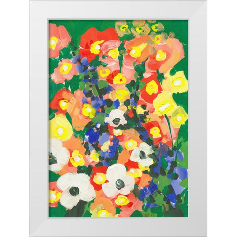 Big White Flower With Blue Bells White Modern Wood Framed Art Print by Zwara, Ania