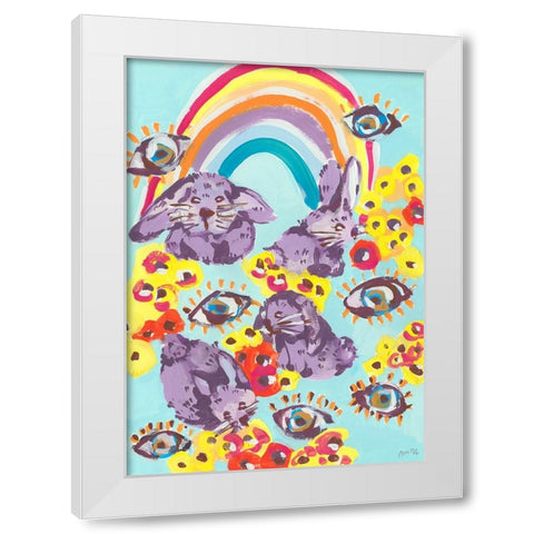 Violet Bunnies Having Fun White Modern Wood Framed Art Print by Zwara, Ania