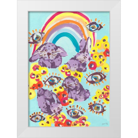 Violet Bunnies Having Fun White Modern Wood Framed Art Print by Zwara, Ania