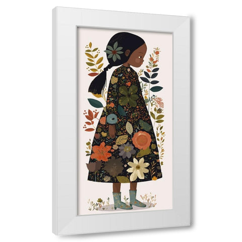 Little Flower Girl White Modern Wood Framed Art Print by Treechild