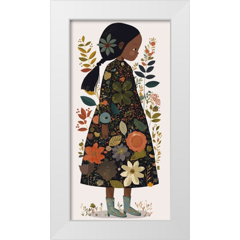 Little Flower Girl White Modern Wood Framed Art Print by Treechild
