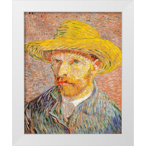 Self Portrait With Straw Hat White Modern Wood Framed Art Print by Pictufy