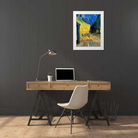 CafAc Terrace At Night White Modern Wood Framed Art Print by Pictufy
