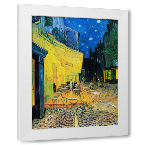 CafAc Terrace At Night White Modern Wood Framed Art Print by Pictufy