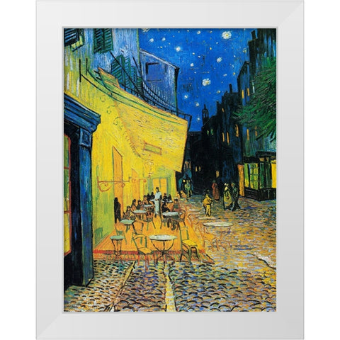 CafAc Terrace At Night White Modern Wood Framed Art Print by Pictufy