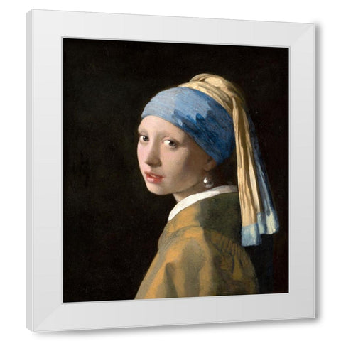 Girl with a Pearl Earring White Modern Wood Framed Art Print by Pictufy